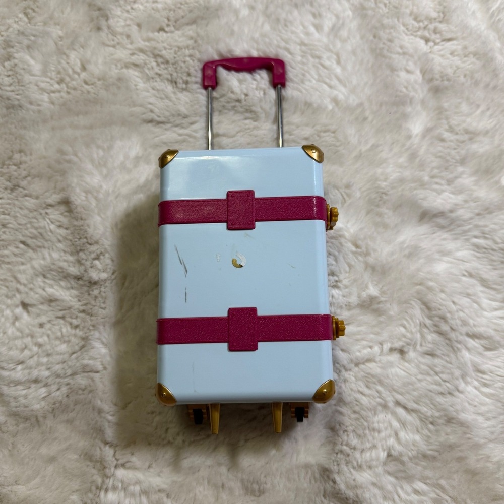 American Girl Doll Suitcase Blue Pink Rolling Trunk Travel Accessory FCP21